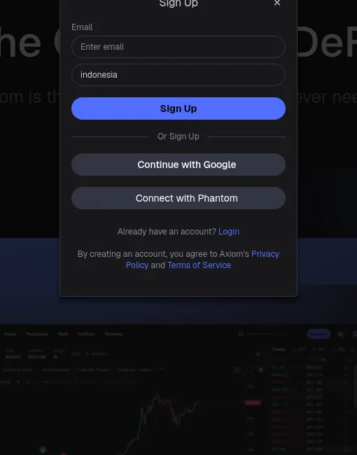Modal pendaftaran Axiom dengan kode referral indonesia terisi otomatis