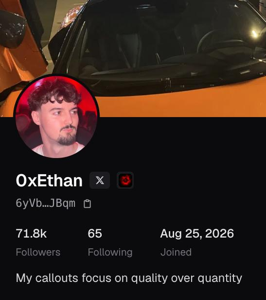 Screenshot profil pump.fun 0xEthan
