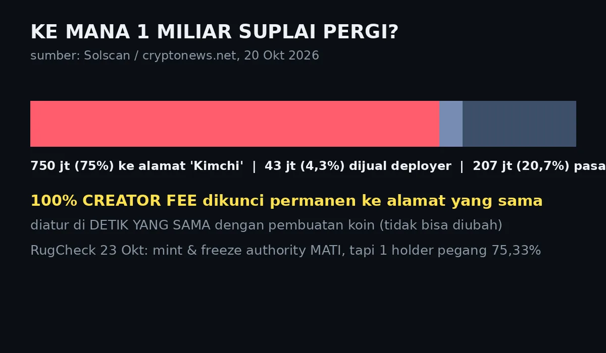 Diagram alokasi suplai token KIMCHI: 75 persen ke satu alamat