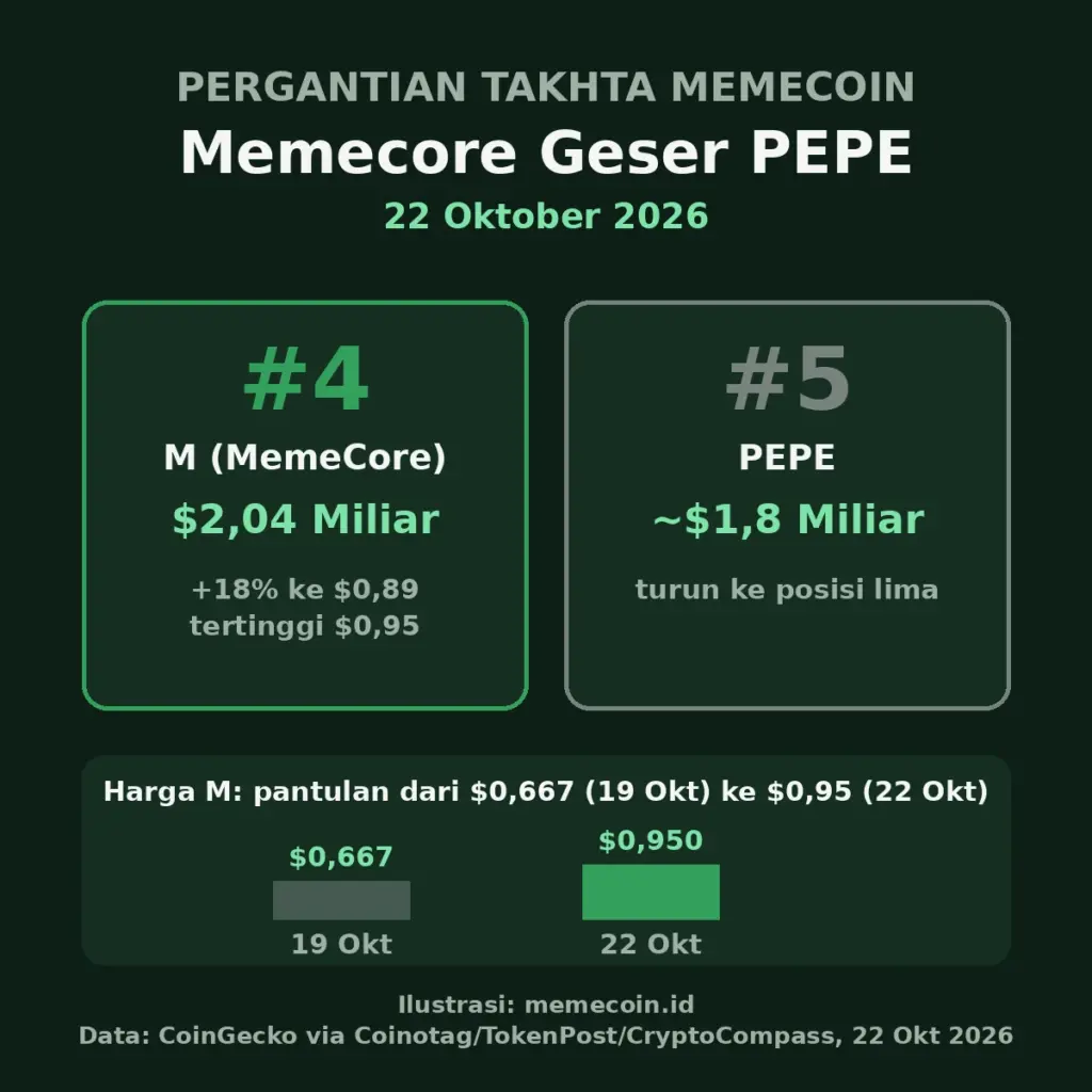 Memecore Geser Pepe Jadi Memecoin Terbesar Ke 4, 22 Oktober 2026