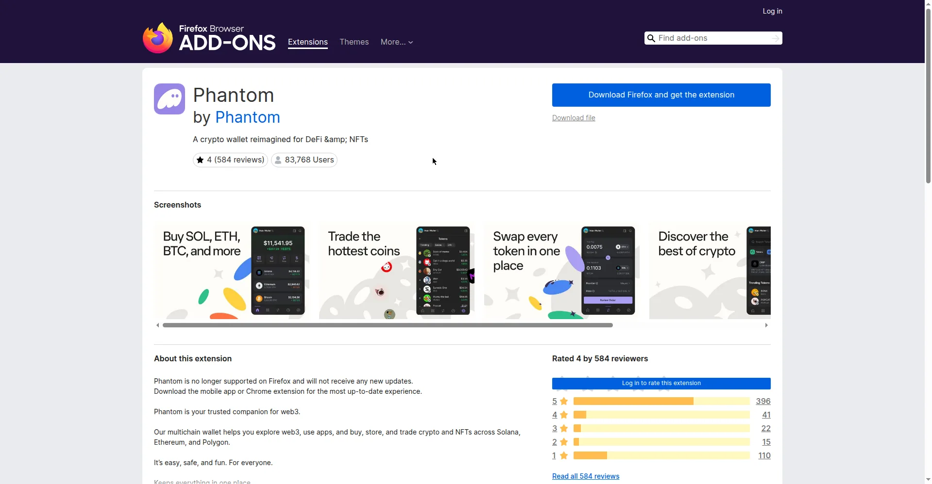 Verifikasi ekstensi Phantom asli di Firefox Add-ons